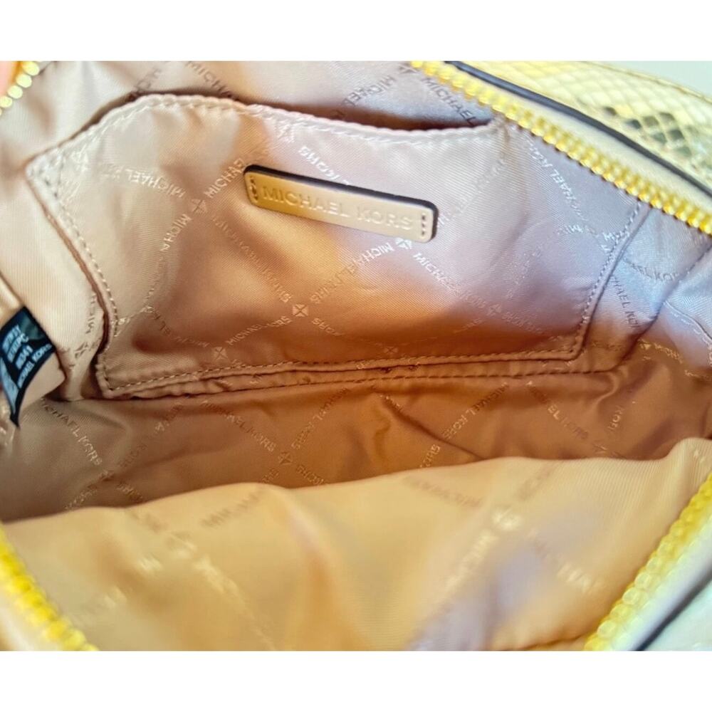 NWT Michael Kors Maisie Gold Metallic Snake Embossed Camera Crossbody Bag+Wallet - Picture 9 of 9